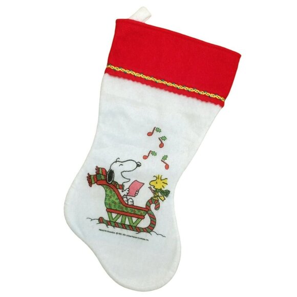 VTG Snoopy Woodstock Christmas Stocking Singing Sleigh Felt Peanuts Dog Bird '85 - Picture 7 of 7